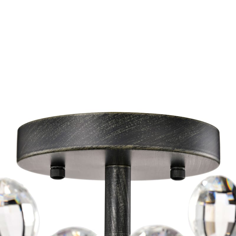 Rosa 6 Lights Antique Black Daisy Flower Crystal Flush Mount - Antique Black - 17.7 inches in diameter x 8.7 inches H
