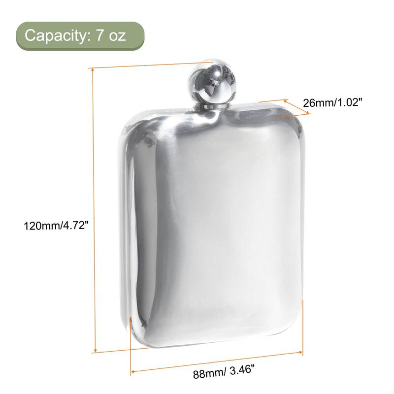 7oz Stainless Steel Hip Flask for Camping Outdoor Activity, Ball Cap - Silver - Silver