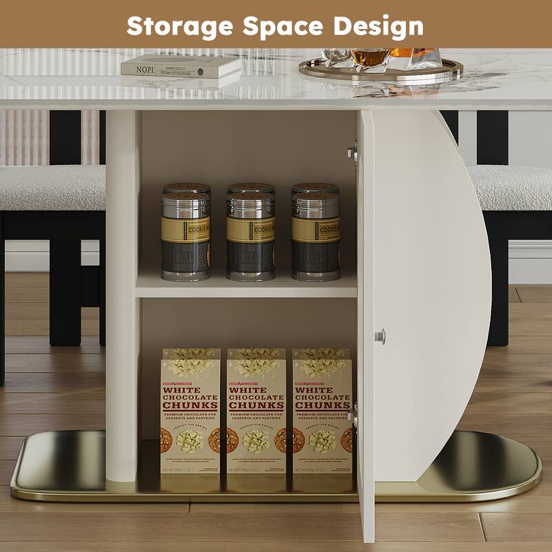 5-Piece Dining Table Set with Storage Cabinets, Kitchen Table Set with 4 Velvet Chairs for Dining Room