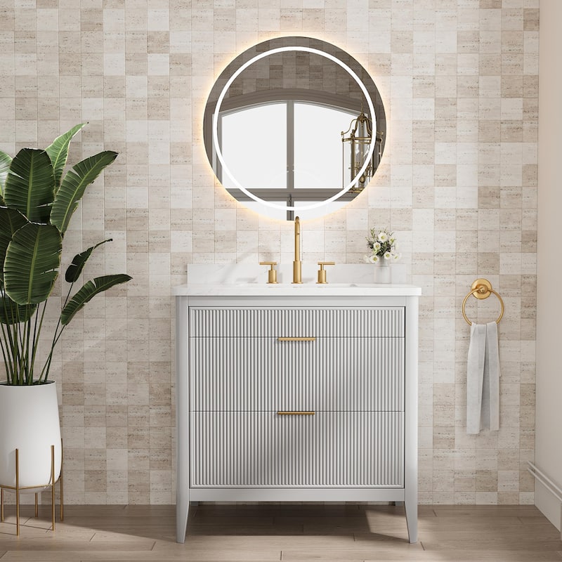 Modland 36" Freestanding Bathroom Vanity with Carrara Marble Top, Soft-Close Drawers, Fully Assembled, Green/Grey - 36 inch