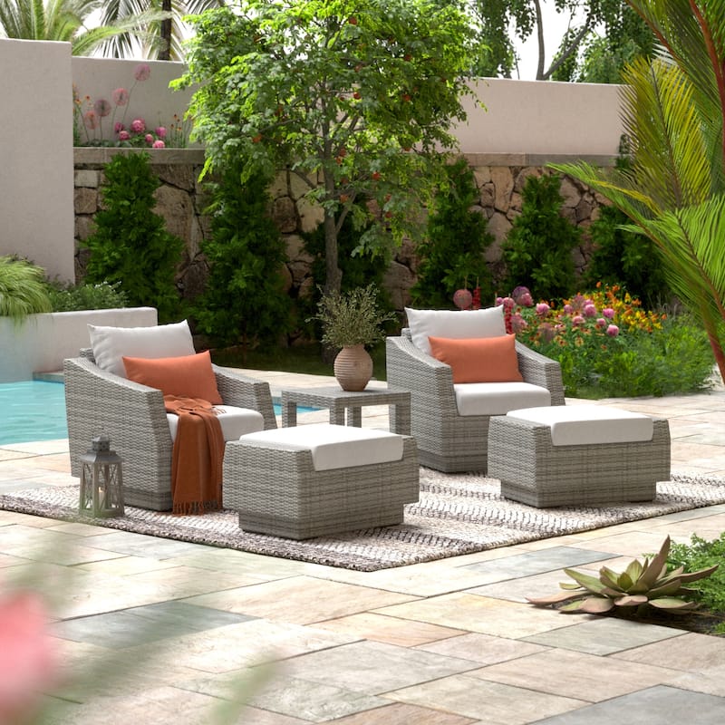 Cannes 5 Piece Aluminum Outdoor Patio Club Chair & Ottoman Set.