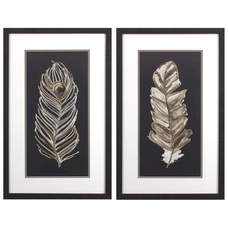 HomeRoots Set Of Two Soft Feather on Black Brown Framed Wall Art
