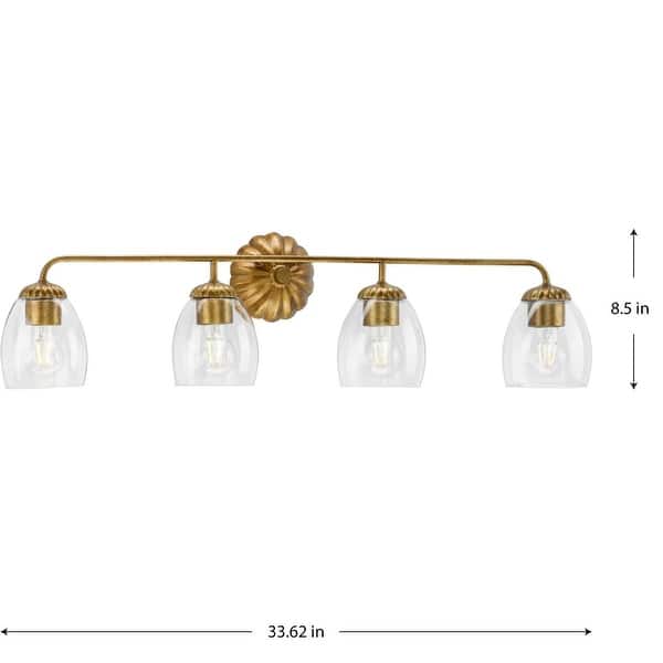 Quillan Collection Four-Light Soft Gold Transitional Bath & Vanity Light - 33.62 in x 6.62 in x 8.5 in