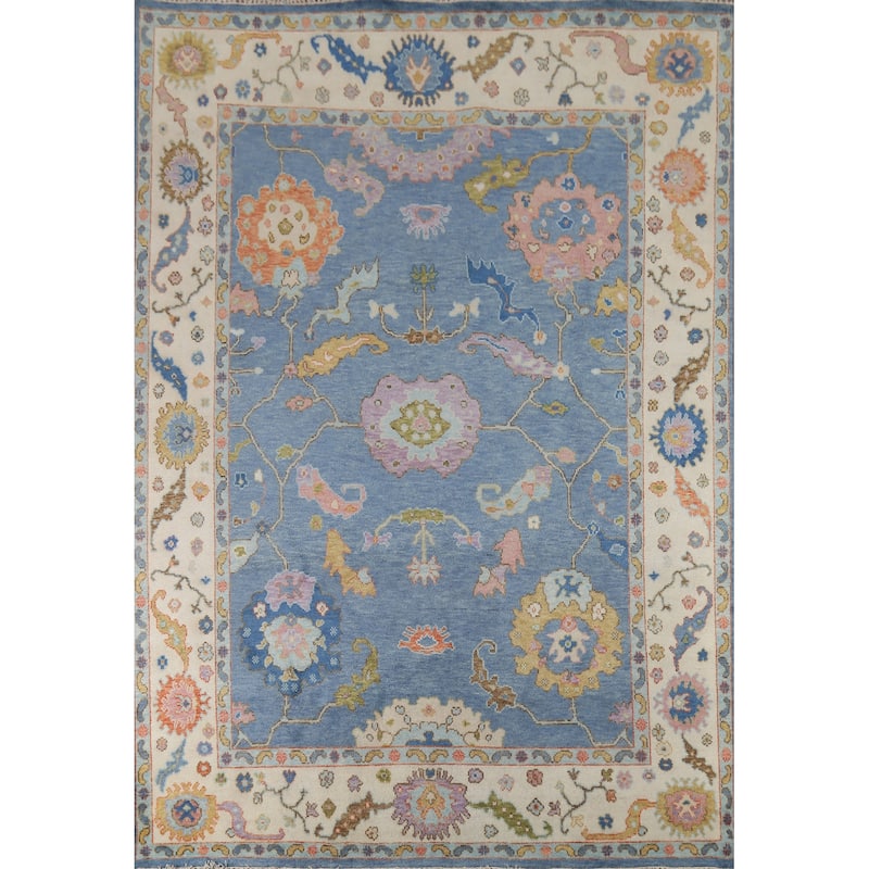 Blue Oushak Oriental Area Rug Hand-Knotted Wool Carpet - 7'9"x 10'2"