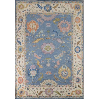 Blue Oushak Oriental Area Rug Hand-Knotted Wool Carpet - 7'9"x 10'2"