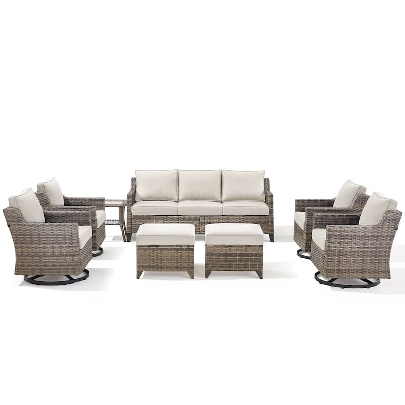 Pocassy Outdoor All-Weather Outdoor Sofa, Swivel Chair, Ottoman Sets