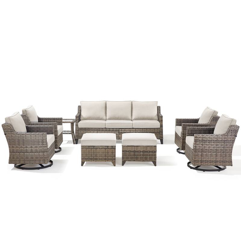 Pocassy Wicker Patio Sofa Glider Swivel Chair Ottoman Furniture Set.