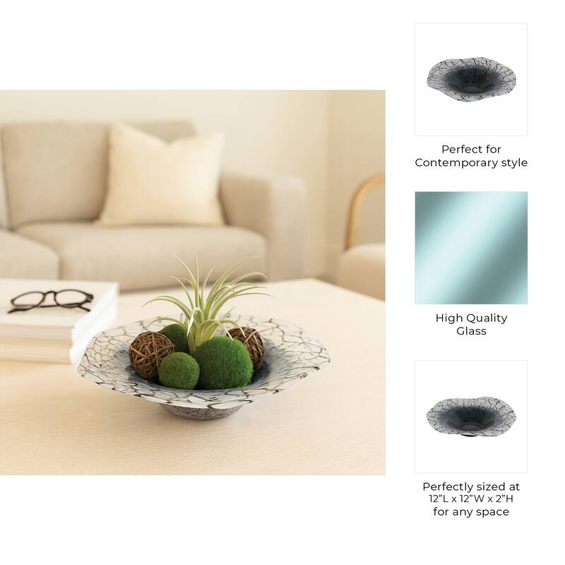 Modern Abstract Cracked Glass Texture Bowl - Home Decor - 12", Black - 12.0"