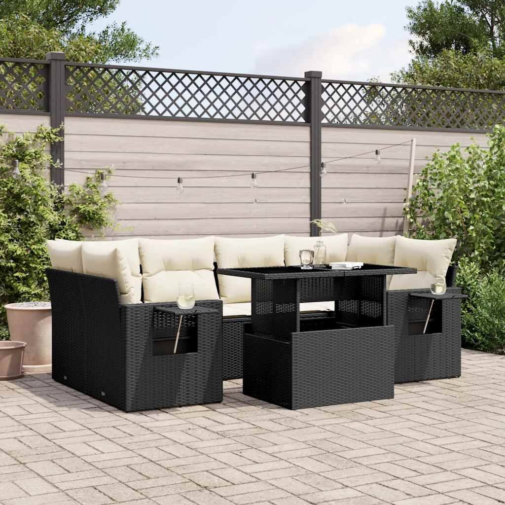 vidaXL Patio Sofa Set with Cushions Outdoor Furniture 7 Piece Poly Rattan - 24.4 x 24.4 x 27.2
