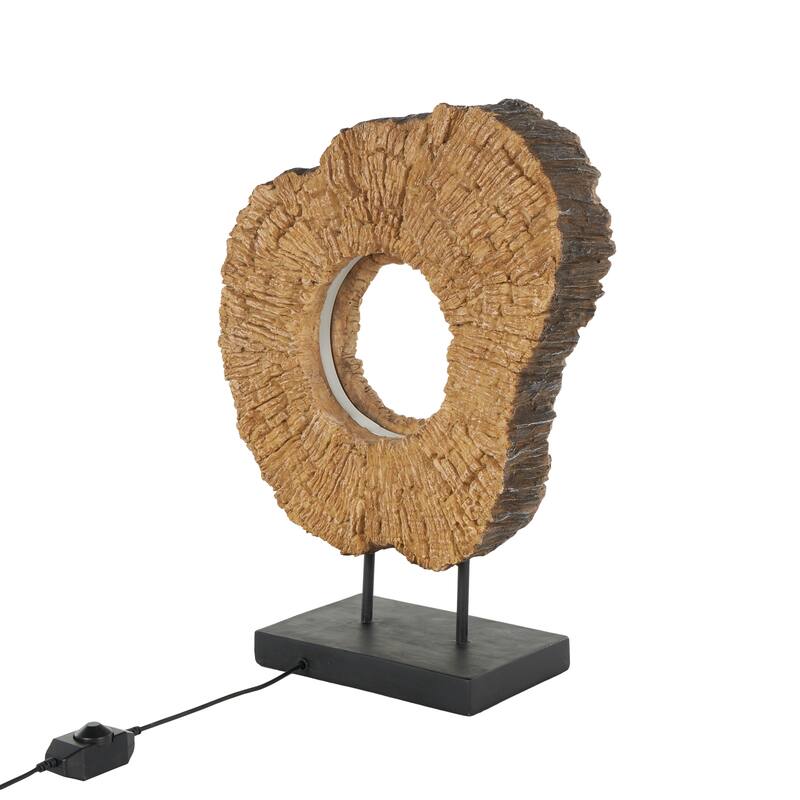 Resin or Polystone Live Edge Table Lamp with Round Cutout and Black Base - Brown - Roche River Decor
