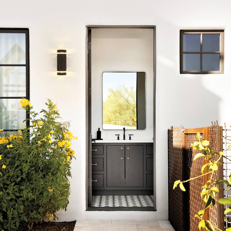 2-Light 10.3" Modern Black Cylinder Outdoor Wall Sconce Lights - 4.1 in. W x 10.3 in. H x 3.9 in. D