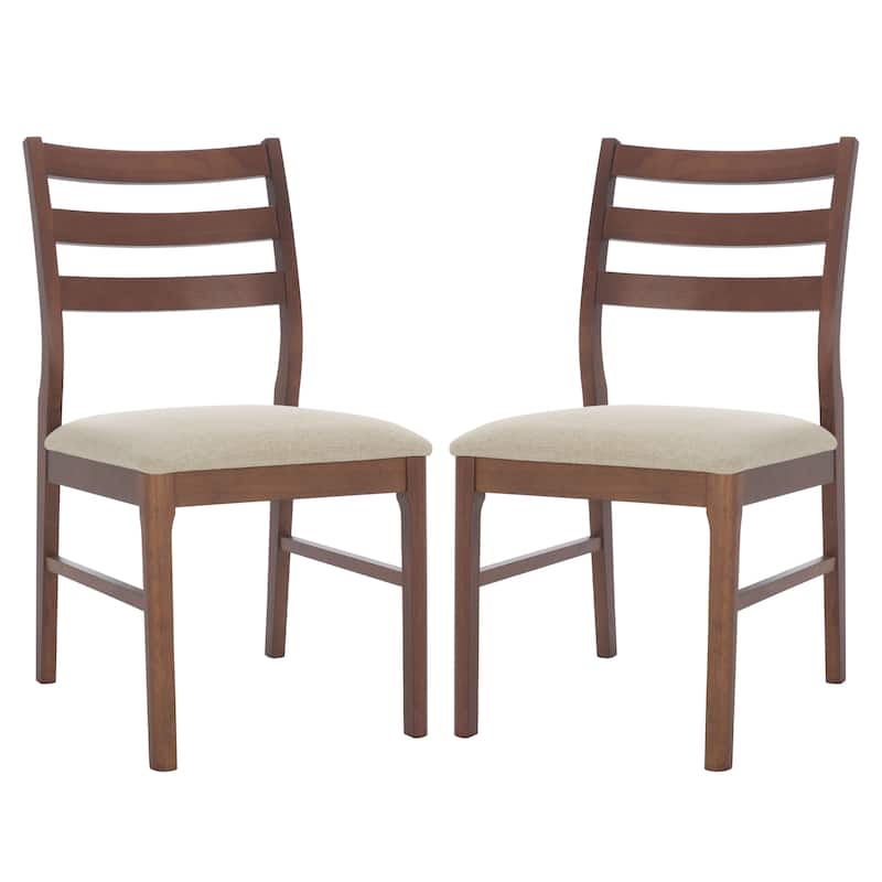SAFAVIEH COUTURE Leroux Ladder Back Dining Chai (Set of 2) - 19"W x 24"D x 35"H - Walnut/Beige