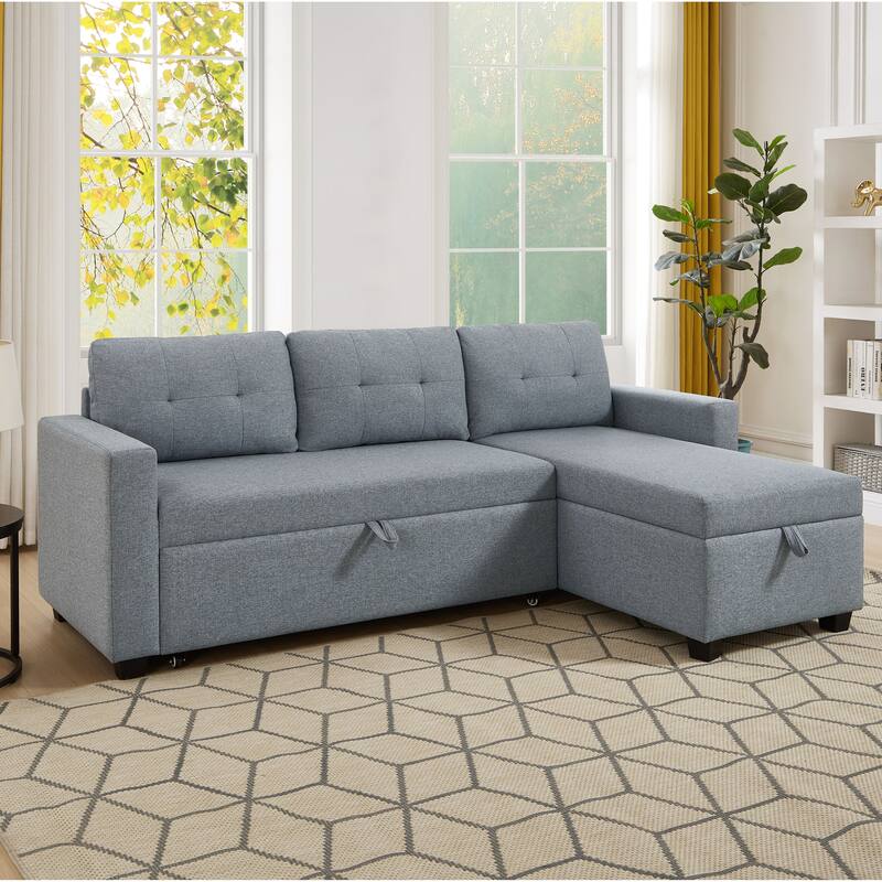 GDFStudio - Ethan Modern Pull-Out Sectional Sofa with Storage Chaise and Reversible Layout