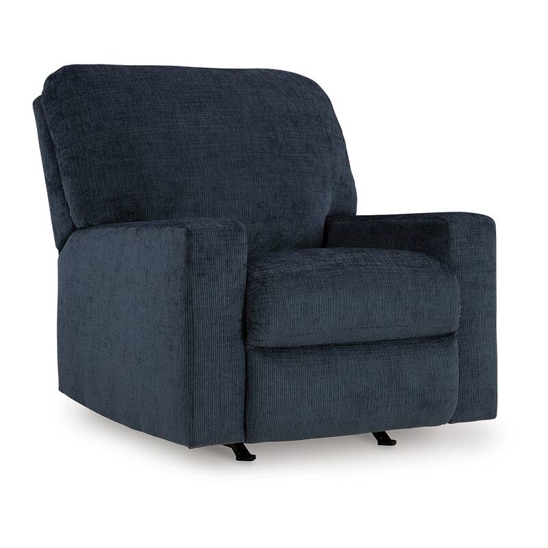 Avie Rocker Recliner Chair with Gentle Motion, Navy Blue Polyester