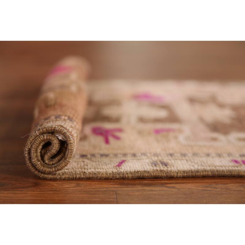 Hand Knotted Oriental 100% Wool Carpet Transitional Tribal Beige & Ivories Anatolian Area Rug - 2' 6'' X 1' 10''
