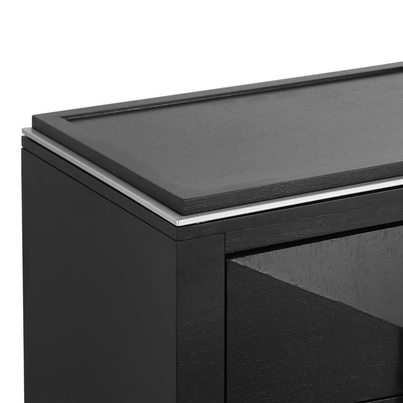 Mid-Century Modern 2-Drawer Diamond Wood End Table with Storage - Black