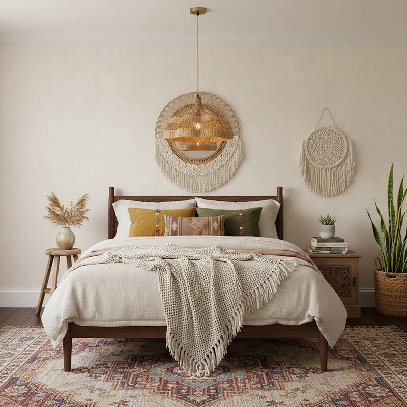 Aurelia 1-Light Raffian Dome Pendant, Coastal Boho - Handwoven - 20" Wide