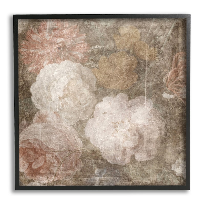 Stupell Vintage Peony Blooms Framed Giclee Art Design by LSR Design Studio - 17 x 17 - Black