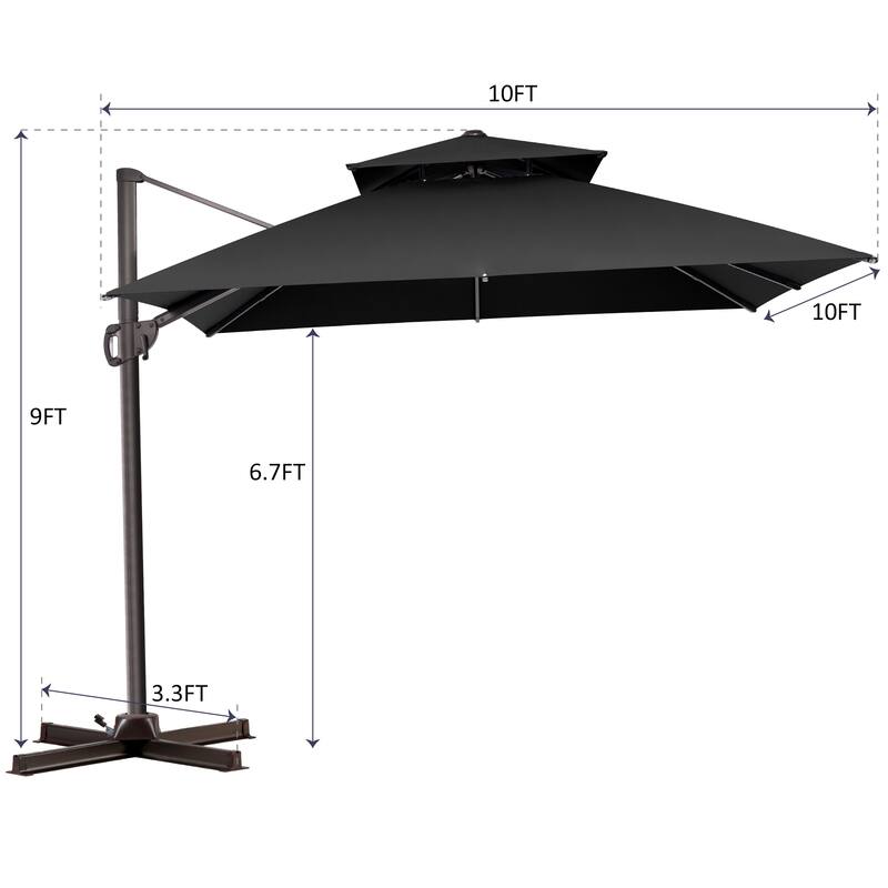VredHom Outdoor Double Top Patio Cantilever Umbrella with Base