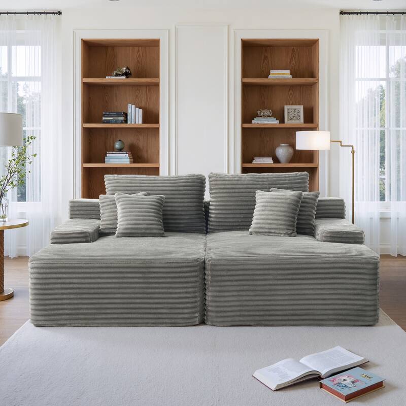 Upholstered Cloud Sectional Couch No Assembly Required L-Shape Chaise with Pillow - Light Grey-SET - Symmetrical