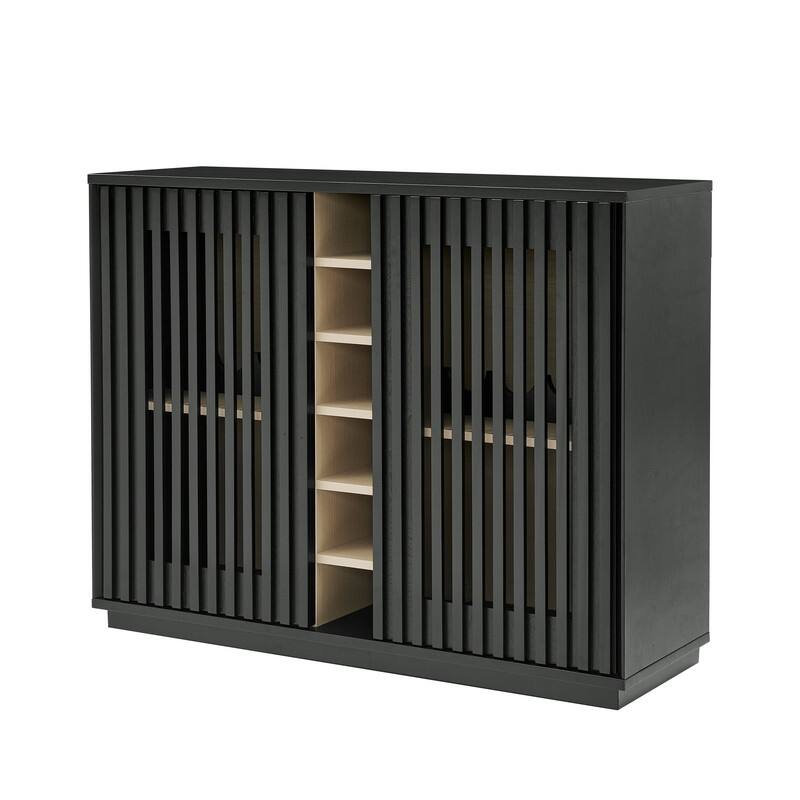 Mid Century Modern Fluted Buffet Cabinet with Wine Glass Holder and Wine Rack