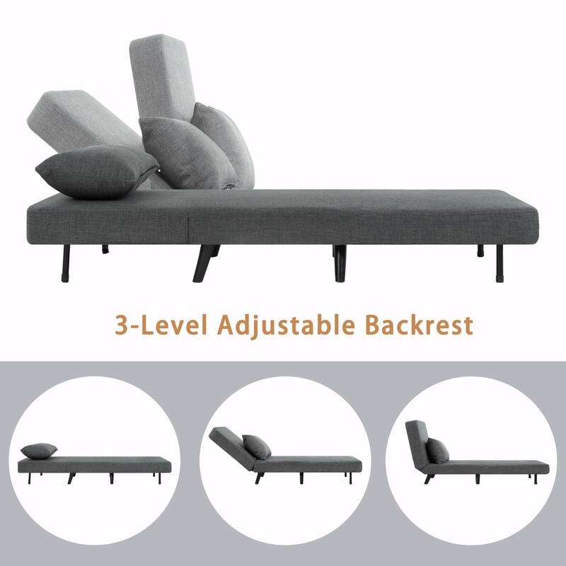 3 in 1 Foldable Linen Chaise Lounge with Adjustable Backrest, Footrest & Detachable Pillow