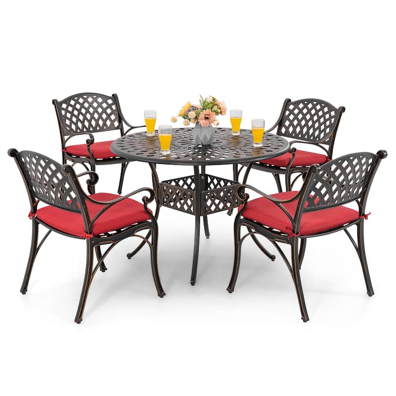 Outdoor 5-Piece Cast Aluminum Dining Set with Cushions