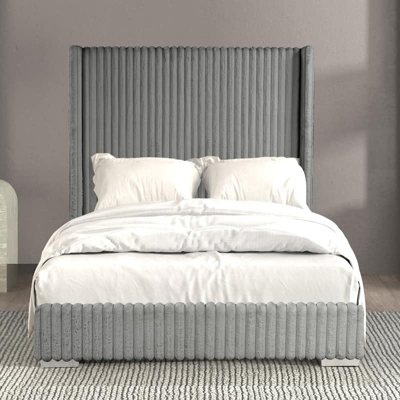 Furniture of America Draper Modern Chenille High Wingback Platform Bed