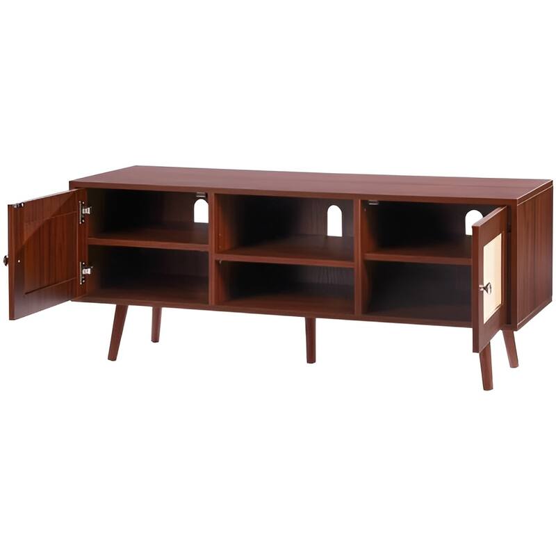 Mid Century Modern Rattan TV Console for Living Room and Media Room