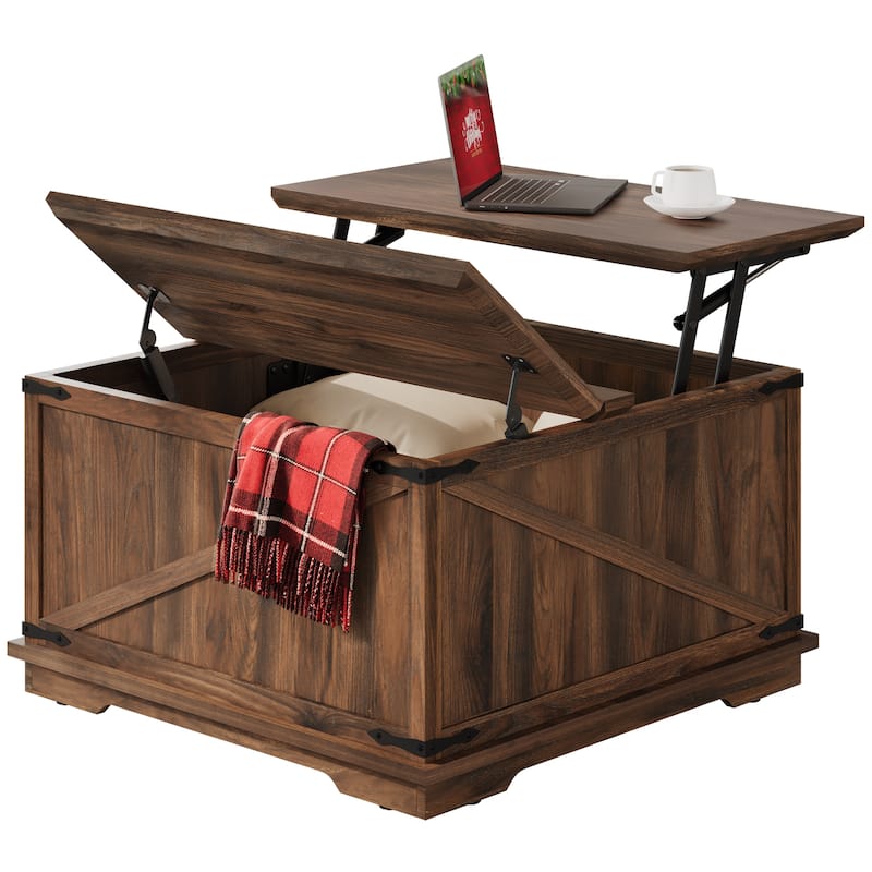 Moasis Farmhouse Lift Top Square Coffee Table with Storage - Walnut