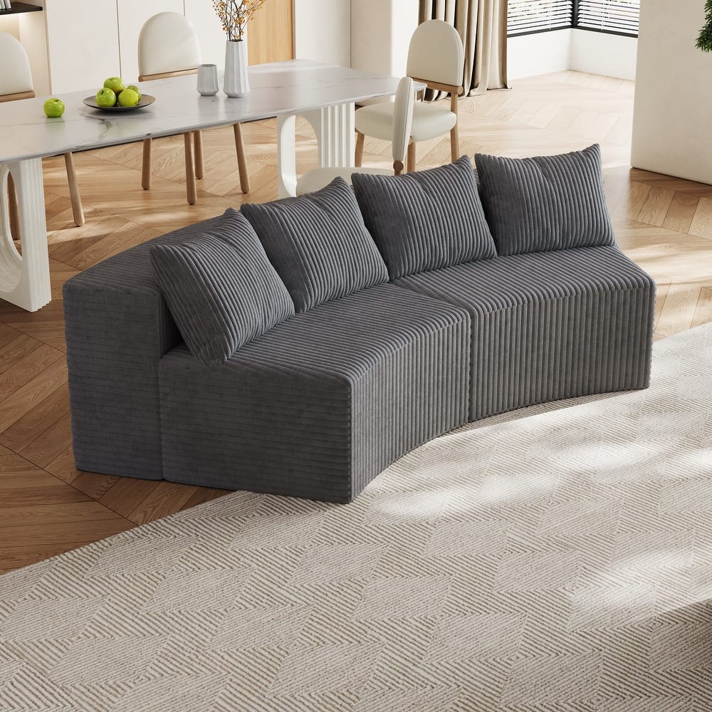 Roomfitters Modular Curved Sectional Sofa, 2-Piece Corduroy Semi-Circular Couch with Pillows