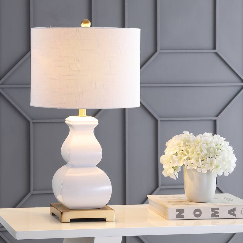Diana 25.5" Ceramic LED Table Lamp, Navy/Gold by JONATHAN Y - White