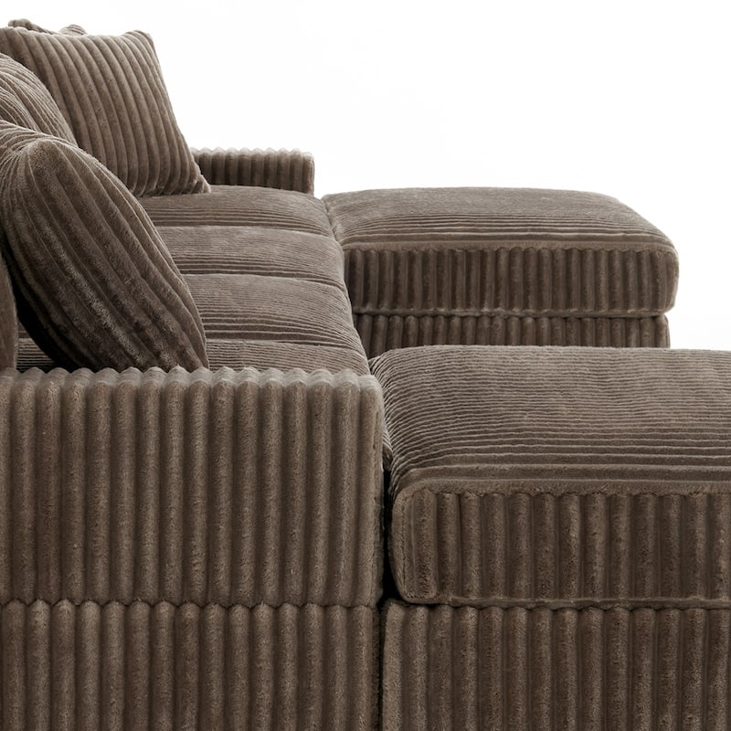 Anne 150" W Upholstered Plush Corduroy Modular Sectional Sofa