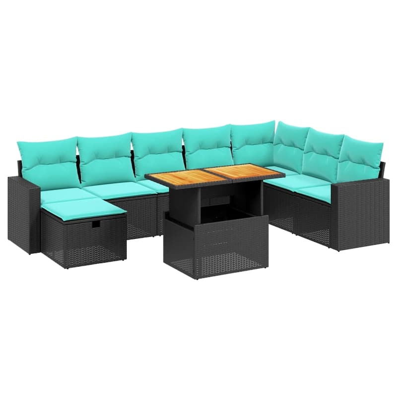 vidaXL Patio Sofa Set with Cushions Outdoor Furniture 9 Piece Poly Rattan - 24.4 x 24.4 x 27.2