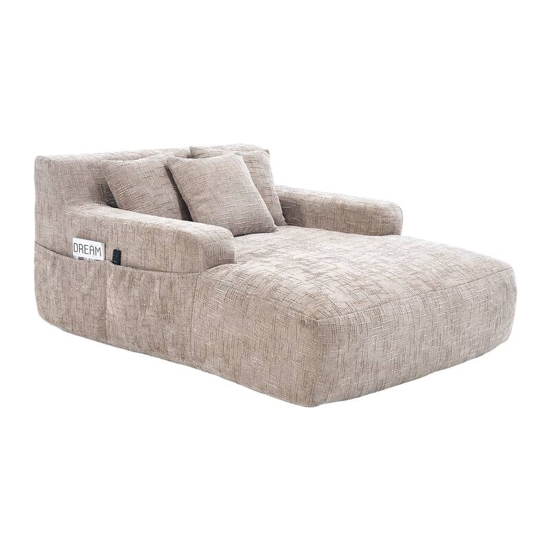 Chenille Interior Lazy Sofa Chaise Longue Armchair With Three Pillows And Armrestssleeping Sofa Bed