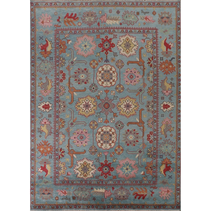 All-Over Blue Oushak Oriental Area Rug Handmade Wool Carpet - 9'2" x 11'9"