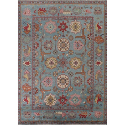All-Over Blue Oushak Oriental Area Rug Handmade Wool Carpet - 9'2" x 11'9"