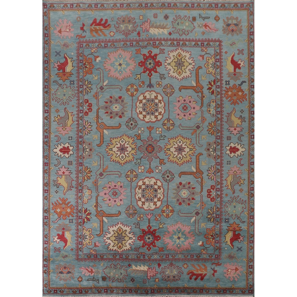 All-Over Blue Oushak Oriental Area Rug Handmade Wool Carpet - 9'2" x 11'9"