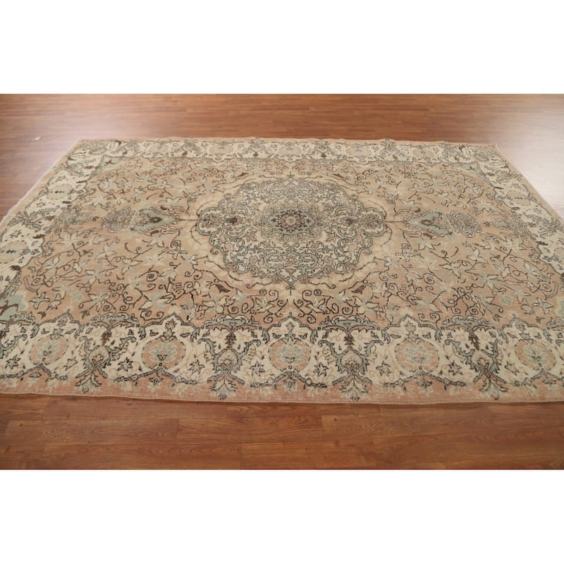 Distressed Sparta Turkish Vintage Rug Hand-Knotted Solid Wool Carpet - 6'6" x 9'9"