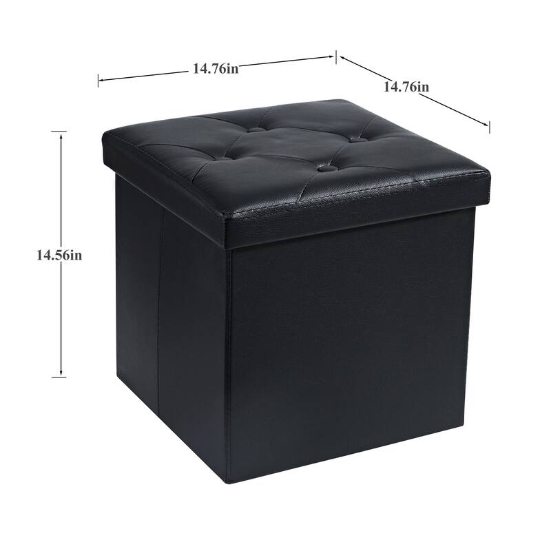 2 PC Storage Folding Ottoman, Storage Footrest Stool, Faux Leather Storage Bench Cube with Padded Seat for Small Space