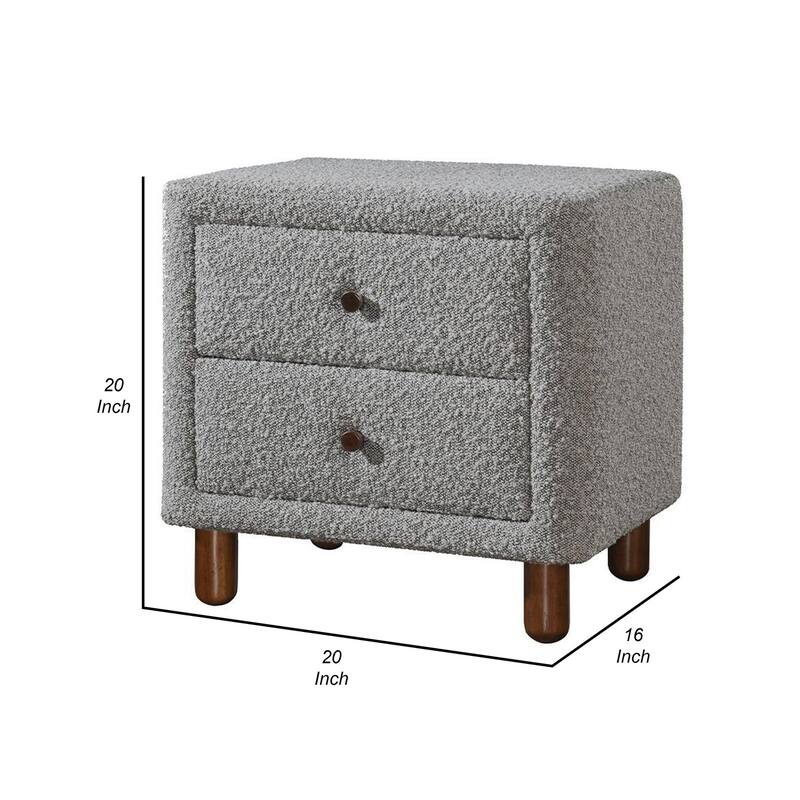 Gray/Brown 2 Drawer 16 in. W Nightstand with Boucle Upholstery