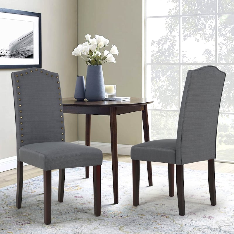 Fabric Upholstered Nailhead Trim Parson Dining Chairs Set of 2