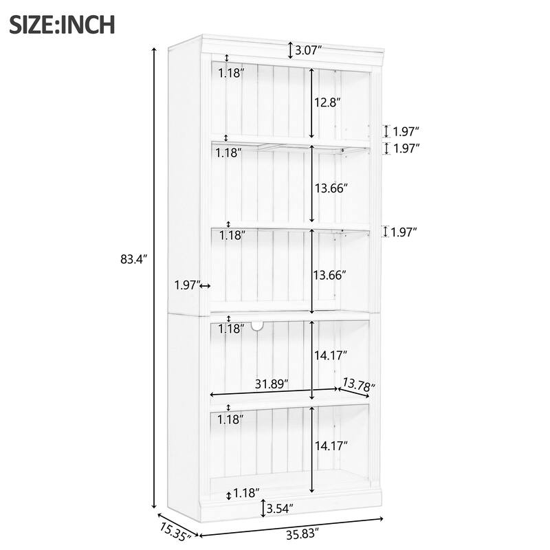 83.4" Tall Wood Bookcase with LED Light Strip - 5-Tier Adjustable Shelves, Free-Standing Storage Organizer for Living Room