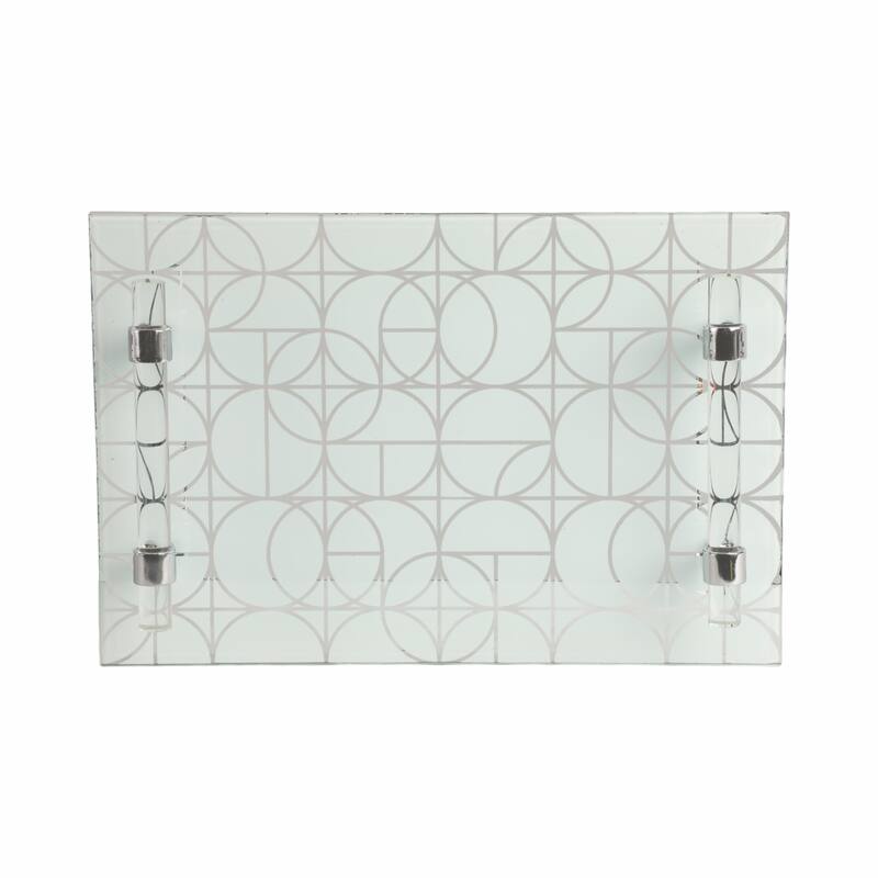 Glass Serving Trays with Modern Handles Stylish Accent (Set of 2) - 16" x 12" x 2"