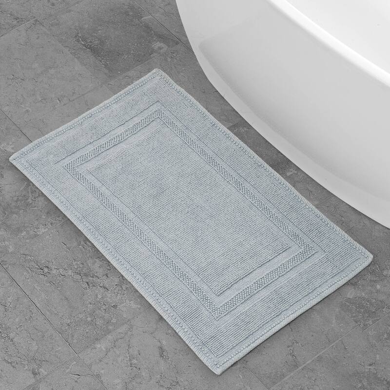 Jean Pierre Cotton Stonewash Racetrack 21 x 34 in. Bath Rug - Aqua