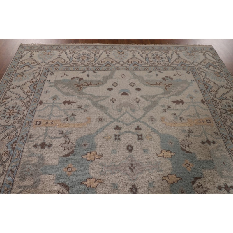 All-Over Ivory Oushak Oriental Area Rug Handmade Wool Carpet - 7'11" x 9'11"
