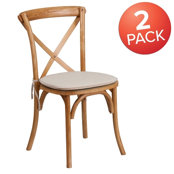 2 Pk. Stackable Wood Cross Back Chair with Cushion - Bed