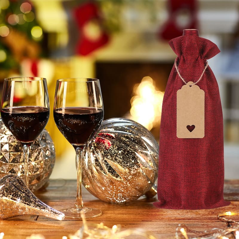 12pcs Burlap Wine Bags, Wine Gift Pouches with Drawstrings