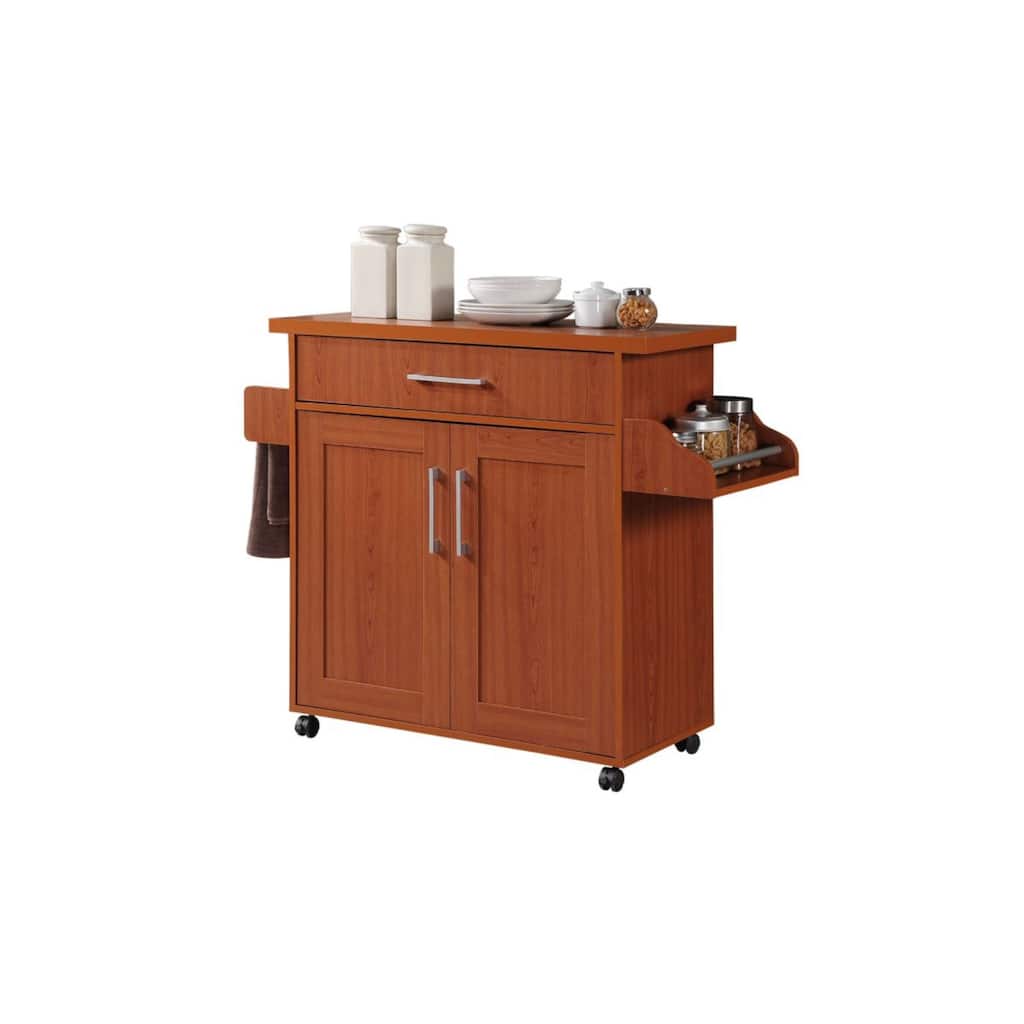 43.5" Cherry Red Solid Kitchen Island with Spice Rack