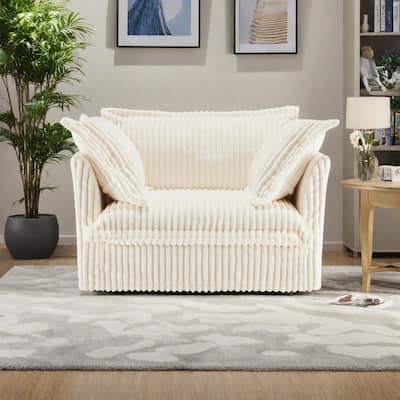 Corduroy Slipcovered Armchair with Deep Seat, 3 Large Pillows and 300lb Capacity